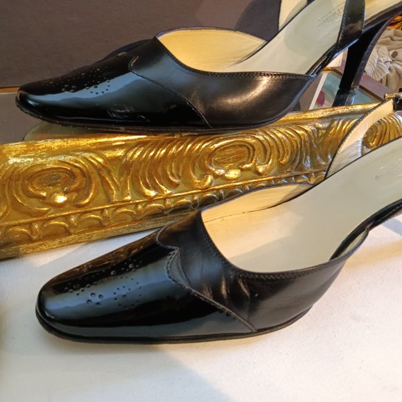 Brooks Brothers Y2K Classic Martine Black Leather Spectator Sling Back Heels 8.5 - Picture 5 of 9